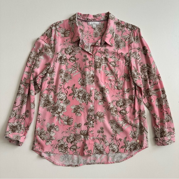 Tommy Hilfiger Floral Print Woven Long Sleeve Point Collar Blouse Size L - Picture 2 of 6